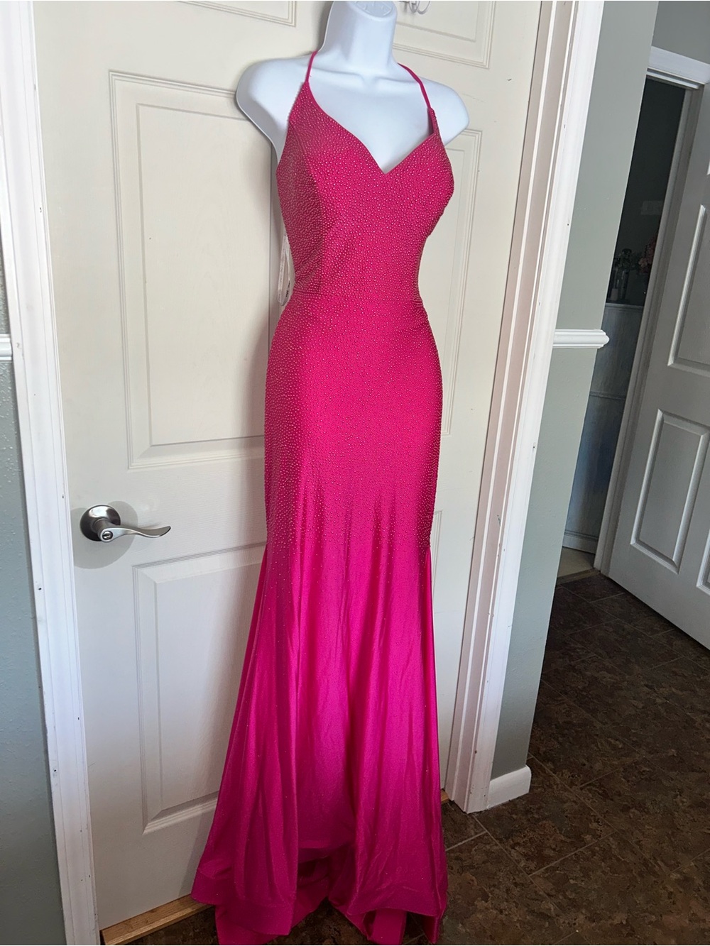 Elegant Fuchsia Halter Evening Gown